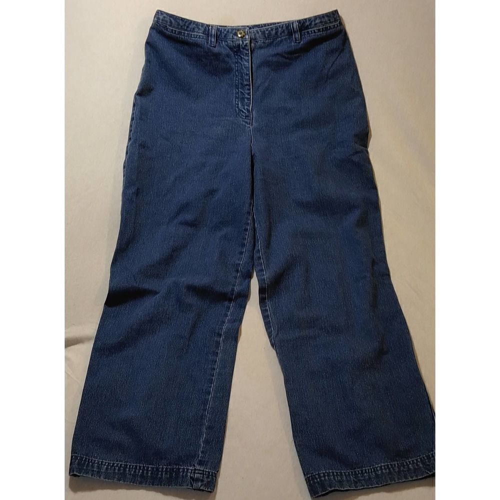 Ralph Lauren 100% Cotton Women Petite 12 High Rise Wide Leg Jean Pants